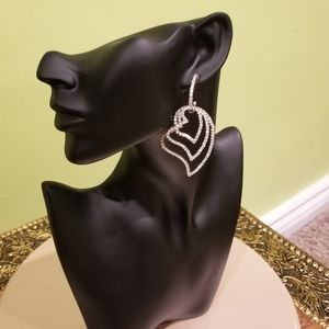 Heart Dangling Hoop Rhinestone Earrings